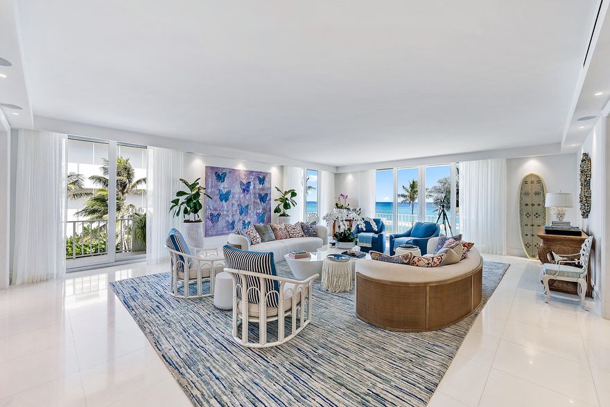 Just completed, entirely renovated, turnkey with beautiful design details in one of the finest in-town, oceanfront buildings in Palm Beach. This 3 bedroom, four and one half bathroom apartment boasts terrific light throughout with direct ocean, north beach and town views from its east, north & west exposures. A rare find over 4,100 SF with multiple terraces, garage parking in an excellent building. Kirkland House is an intimate 20-unit boutique building with white glove services and spacious apartments. The location is most convenient to the beach, world class shopping and fine dining.