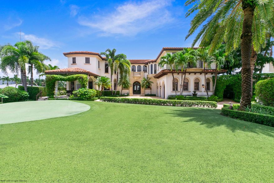 Special offering of TWO deepwater lots.  Residence is on the point lot and artificial turf putting green occupies the buildable adjacent lot (116 ft on water, separate tax bill) totaling approx 300 ft of waterfront and 1/2 acre of land.  Residence main floor extras consists of office with built-ins, theater room, wine storage room, pub room (man cave) with billiard table, seating area with TV and bar, guest bedroom with ensuite bath.  Gourmet kitchen with center cooking island  (natural gas),  loads of storage, and custom new appliances make entertaining a delight. Living room with fireplace, formal dining room, powder room, and waterside family room complete the downstairs. Polished marble and Brazilian cherry wood flooring are throughout the home. The 2nd floor, accessible by elevator or stairs, consists of loft living room, laundry room,  4 guest bedrooms with ensuite bathrooms, and spacious master suite, with fireplace, overlooking the resort like pool/spa and waterway.  Full house generator, 4 newer AC units, SWAT bug system, salt water pool and spa, outdoor grill,  3 car tiled garage and spectacular waterfront dock (6ft wide, ample electricity, on batter pilings) fit for a yachtsman, all combine to make this estate one of a kind.
 
Sold in AS-IS condition for the owner's convenience. .