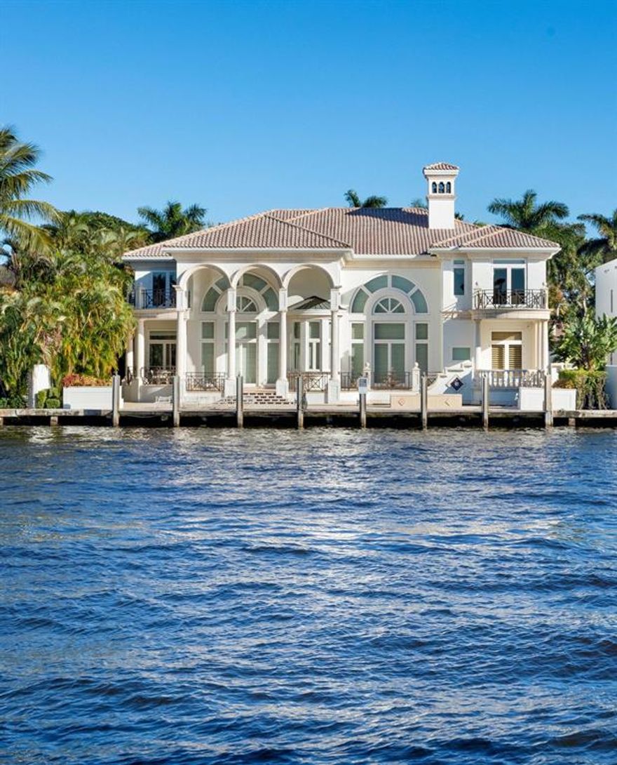 South Florida's grand tradition endures in the Estate Section of Boca Raton, a prestigious beachside enclave of stately Intracoastal residences in the timeless ambiance of a tropical oasis. Greeting guests with a dramatic porte cochere, enter a 2-story foyer that flows flawlessly to host gracious entertaining and capture the beauty of the glistening waterway and manicured landscaping. Uncompromising standards of design and superior workmanship are in evidence throughout this custom-built Montecito-inspired gated estate on 100+/- feet of deepwater and comprises 11,272+/- total square feet with 6 bedrooms, 81/2 baths, and garages for 3 cars.