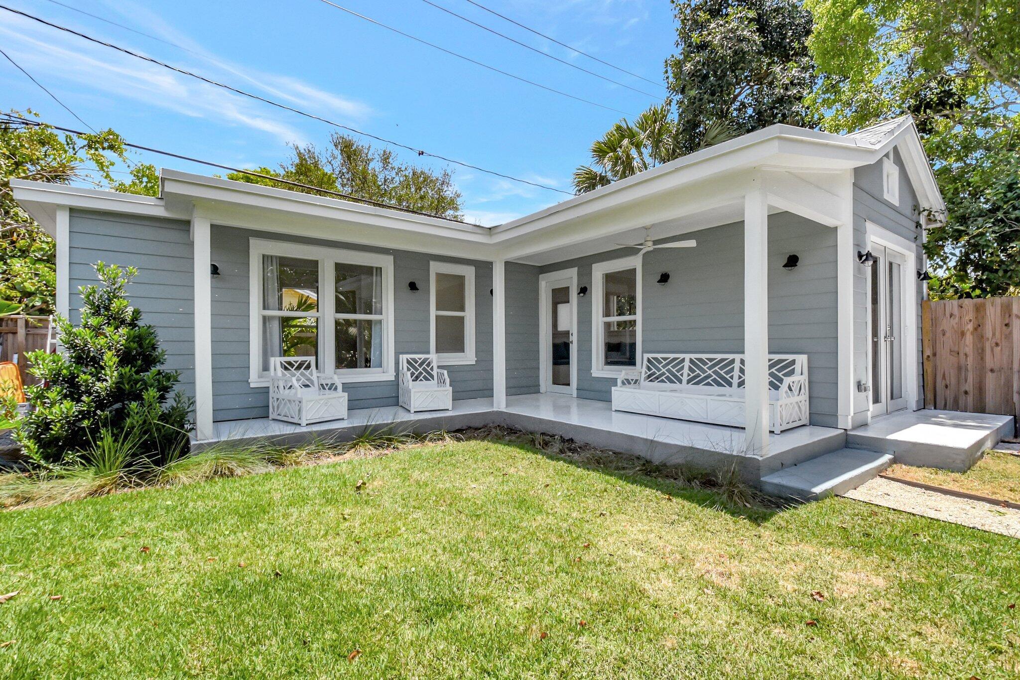 All new construction should be as nice as this. Just completed in 2025 - Be the first to reside/live there! Key West or Lake Worth Beach? It would be hard to tell sitting on your front extended covered patio. Outdoor private living at its finest. Vaulted ceilings with multiple impact windows and French doors for a light, bright & fresh appeal. Private rear entrance with a parking space. Comes furnished as seen at time of showing. Perfect location 2 blocks from the heart of downtown. Washer & Dryer. Additional storage area. Don't miss this!