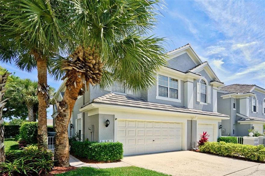 Location, location, location: Walking distance from shopping at Boca Center & just minutes away from The Town Center Mall, this beautiful, spacious townhome is nestled in a quiet, beautifully landscaped, gated community. Well-maintained corner unit features an expansive living area with diagonal tile, screened patio, lovely kitchen with stainless appliances & granite countertops, huge master w/ walk-in closet & built-ins, bamboo flooring on stairway & 2nd floor plus laundry room upstairs as well! Low HOA