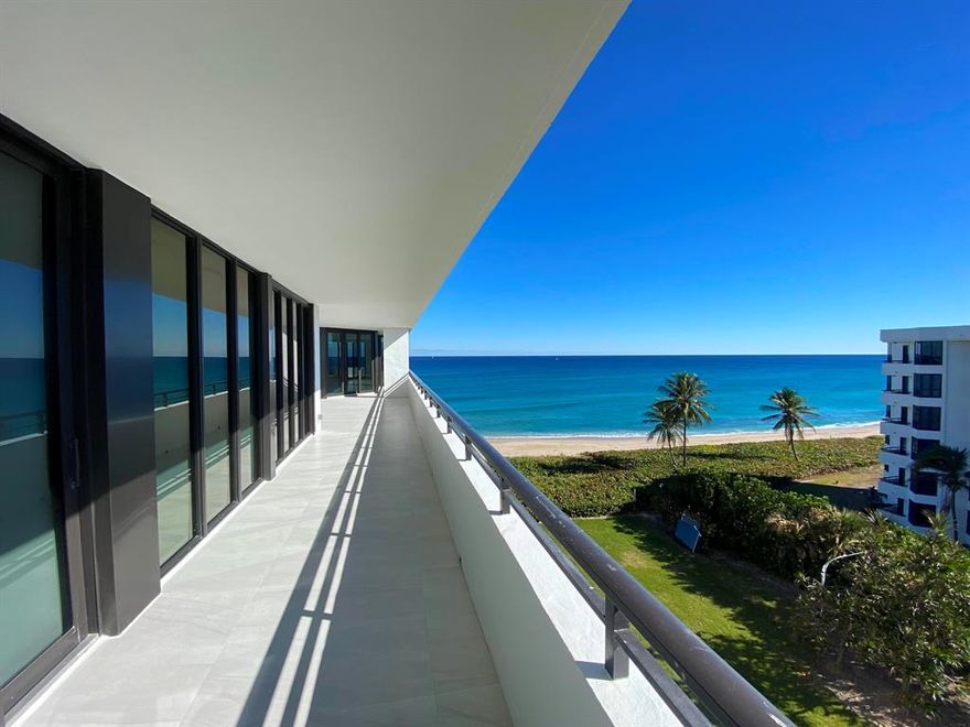 This rare SE corner Penthouse is currently the largest available condo for sale on all of Palm Beach Island! Located in Palm Beach Hampton, the preeminent oceanfront, full-service condominium, PH 605S has just completed a complete renovation by Julie Kogen of Kogen Design-Build. This newly envisioned 'Beach Home in the Sky' designed by Ames International Architecture and Louis Anthony & Associates features 5 bedrooms, 4 full bathrooms + two 1/2 bathrooms.  Some of the features of this stunning Penthouse are soaring ceilings, newly installed floor to ceiling impact glass windows, beautiful chefs' modern kitchen with Wolf & Subzero appliances, and two master suites with enormous bathrooms and closets. Enjoy direct ocean and intracoastal views from every room or from the massive wra