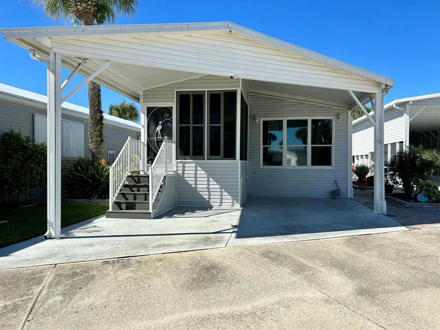 Move-In Ready & Fully Furnished 1 Bedroom, 2 Bath Home. Welcome to this vibrant and friendly 55+ community of Ancient Oaks, where comfort and convenience come together. This beautifully maintained home features a non-rusting interlocking metal roof with plenty of insulation, keeping it cool and energy-efficient through the summer months. Inside, you'll find matching tile flooring throughout for easy maintenance and a clean, cohesive look. Relax in the spacious Florida room, the perfect spot to enjoy your morning coffee while watching the sunrise. Just a short stroll away, you'll find the clubhouse and community amenities that make Ancient Oaks such a desirable place to live.