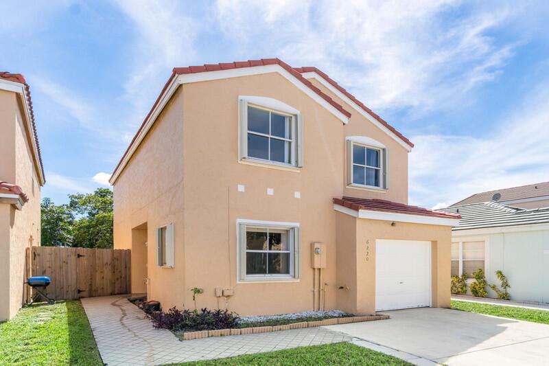 Light & bright 3 bedroom, 2.5 baths, 1 car garage, 1,736 living sq. ft.,single family home in the desirable gated community of Coral Bay. This great home features an updated kitchen, newer stainless steel appliances, granite countertops, spacious bedrooms and a large private backyard, great for barbecue's and entertainment plus a shed for extra storage! Interior is freshly painted, tiled floors-no carpet, and hurricane shutters throughout. This property is a perfect place to call home! Walking distance to the shopping center which is right across the street from the community! Close to restaurants and highways.