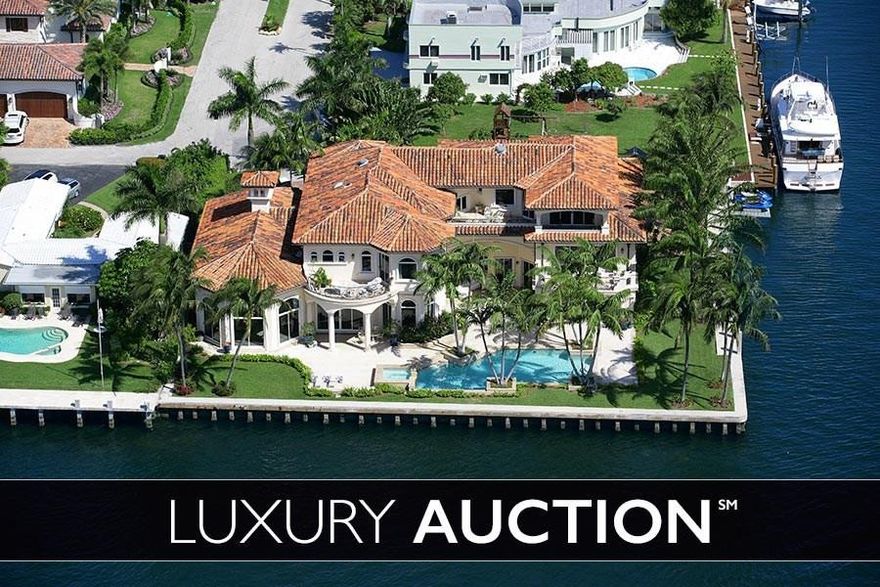 This incredible point lot estate will be sold at Luxury AUCTION on June 30, 2016, in cooperation with Platinum Luxury Auctions! Selling At or Above a Reserve Price of Only $4 Million! List price used here is FOR REFERENCE ONLY. Inquire for complete auction details. 300' of deep water frontage, will accommodate both a 140' and  120' vessels. Spectacular views, fine craftsmanship, and exceptional entertaining areas. Oversized pool. This one has the very best of everything!