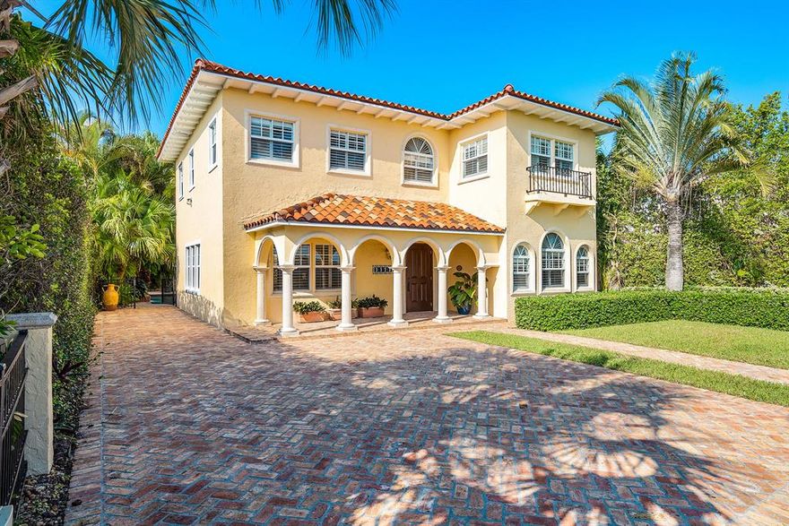 Gracious Direct Intracoastal home with a new dock looking across the water way at the mansions of the estate section of Palm Beach. A 1928 gem renovated for 21st century living. Magnificent original tiled staircase with a wrought iron bannister, patterned stoned and wood floor, 10ft ceilings, a tiled fireplace, and many authentic architectural details throughout. A new front porch was added to the main house along with a Chicago brick driveway and electric gates. All hurricane impact windows and doors, new kitchen and pantry, new master bath, and new walk-in closets. The guest house includes a rebuilt staircase, spacious downstairs living room with new bath, and upstairs full kitchen, bath and bedroom. Private tropical landscaped pool plus a separate storage room.