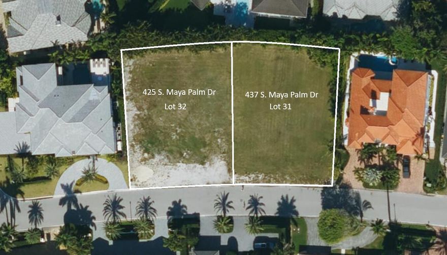 Rare opportunity to build your dream estate in Royal Palm Yacht & Country Club. This listing includes two cleared lots-on one of the best streets in RPYCC-425 & 437 S Maya Palm Drive ''totaling approx. 0.58 acres (Apx.14,000 SF (425-Lot 32) and Apx 12,800 SF (437-Lot 31). Both lots are being offered and ready for construction. Plans available if wanted from award-winning builder Leonard Albanese & Sons and visionary architect Elmar Benavente of BE Design Associates. Don't miss your chance to create a custom home in one of Boca Raton's most prestigious communities.