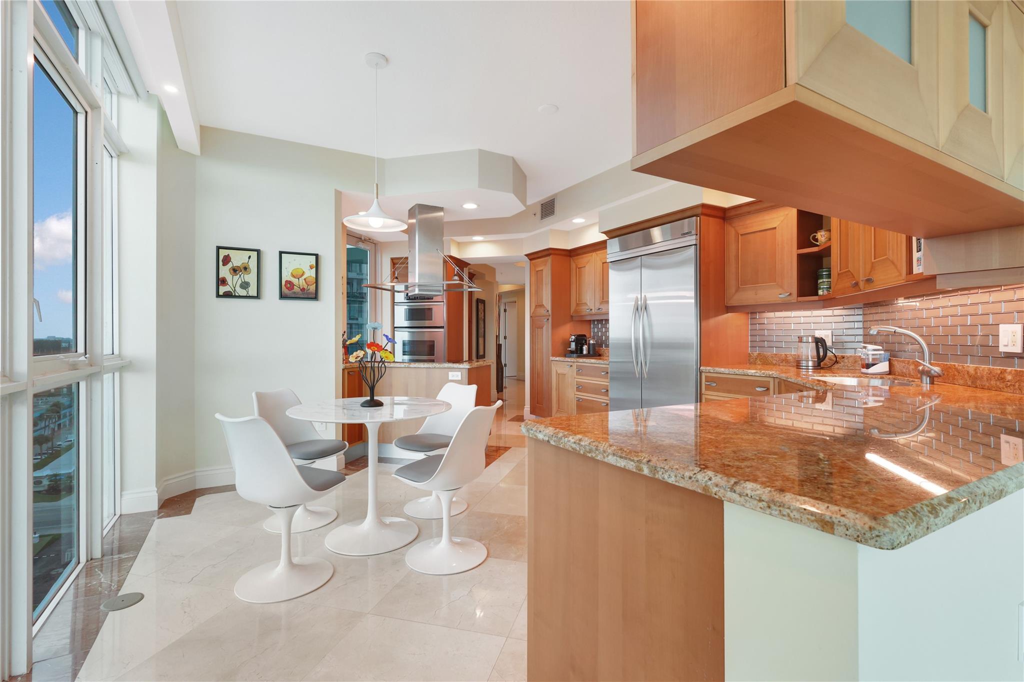 Furnished SE side oceanfront condo, floor to 9ft. ceiling impact windows. Spectacular sunrise to sunset view as well as Intracoastal and Ft. Lauderdale skyline. Very private and secure building only 2 units per floor, reserved secluded beach with Tiki Hut under 24hr. on-site security, Mgr & staff. All rooms have amazing unobstructed ocean views, automated shades and drapery. Custom Italian marble flooring and 4 balconies. Master bath features Jacuzzi spa, steam shower and bidet. Italian kitchen cabinetry with granite countertops, custom round dining room table, buffet & bar. Party room with bar, pool table, catering kitchen. Exercise room, pool & spa. 2 assigned parking spaces, 2 building parking spaces for motorcycles. 2 more Quarterly payments of $3,610 to be paid into the reserve fund.