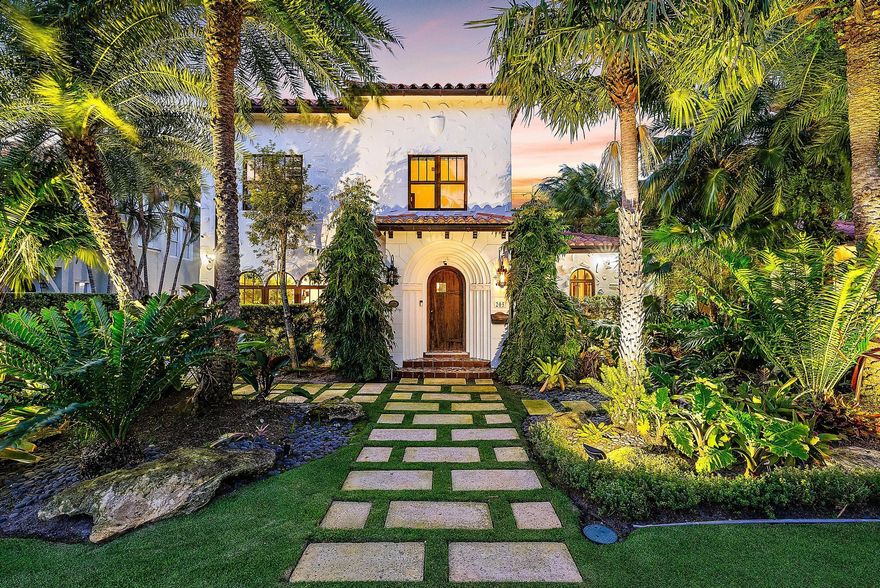 Welcome to a slice of paradise nestled in the heart of West Palm Beach. This Historically Significant renovated home on a12,700+SF lot offers 5BR/3Ba in the main house & a 1BR/1Ba guest house. Timeless charm combined with modern luxury and relaxation creates your own tropical oasis where every detail has been meticulously curated for your comfort and enjoyment. Host unforgettable gatherings in the stunning outdoor spaces throughout the property. Whether you're strolling along nearby Flagler Drive or enjoying downtown activities, the beauty of South Florida living is right at your doorstep. Welcome home to paradise.  All sizes and dimensions are approximate per floorplan draftsman. Buyer to independently verify all measurements.