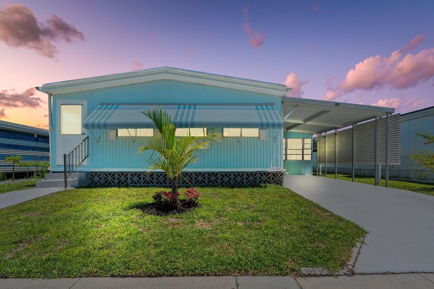 Priced to Sell! Own the Land! Discover this Tastefully Remodeled 2 Bedroom, 2 Bathroom Home, situated in the Heart of Stuart, tucked away in a very desirable 55+ community, Natalie Estates! This Home has Natural Light beaming from every angle with an Open, Light and Inviting functional Floor Plan, a Covered Carport, Covered Patio and a Storage Shed. Providing you with peace of mind- New Roof- 2020, New A/C- 2021, New W/H- 2025, Exterior/Interior Painted- 2024, BOTH Bathrooms (updated)- New Vanities, Tile etc.! ALL Updates within the Home- completed in 2024! Step inside this Immaculate, well-cared for Home featuring New Vinyl Flooring throughout, Tile Backsplash, S/S Appliances, New Fans/Light Fixtures and so mcuh more!