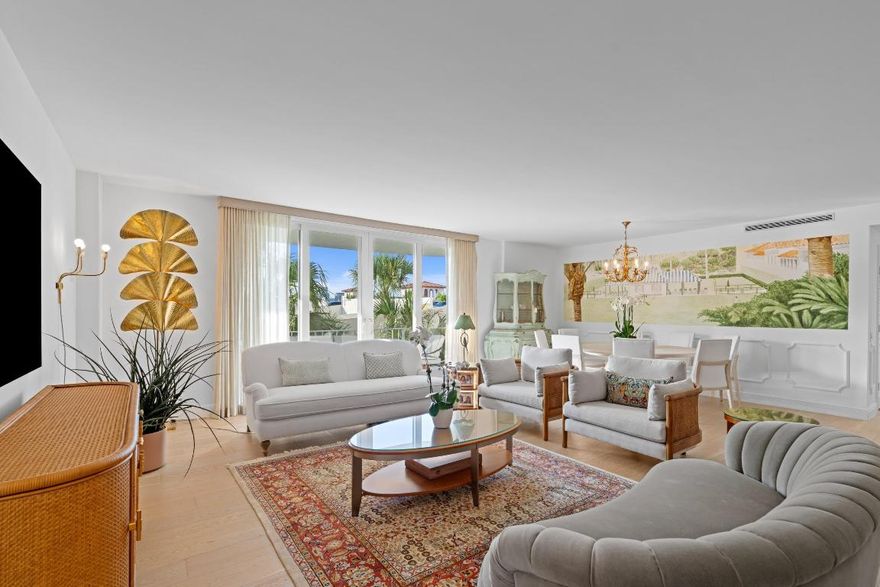 Rarely available 2 bed/2bath residence at Winthrop House, one of Palm Beach's most desirable full-service buildings. This condo offers a light-filled living and dining area with floor-to-ceiling sliding glass doors opening to a private balcony, ideal for indoor-outdoor entertaining. The kitchen features custom cabinetry, upgraded appliances, and white marble countertops. The primary suite includes a spacious bath and walk-in closets with custom built-ins. The second bedroom offers ample storage and its own private balcony. Additional features include impact windows, French oak flooring, and in-unit washer and dryer. Ideally located at the corner of Worth Avenue and South Ocean Blvd, offering private beach access via tunnel, 24-hour doorman, heated pool, gym, and private garage parking.