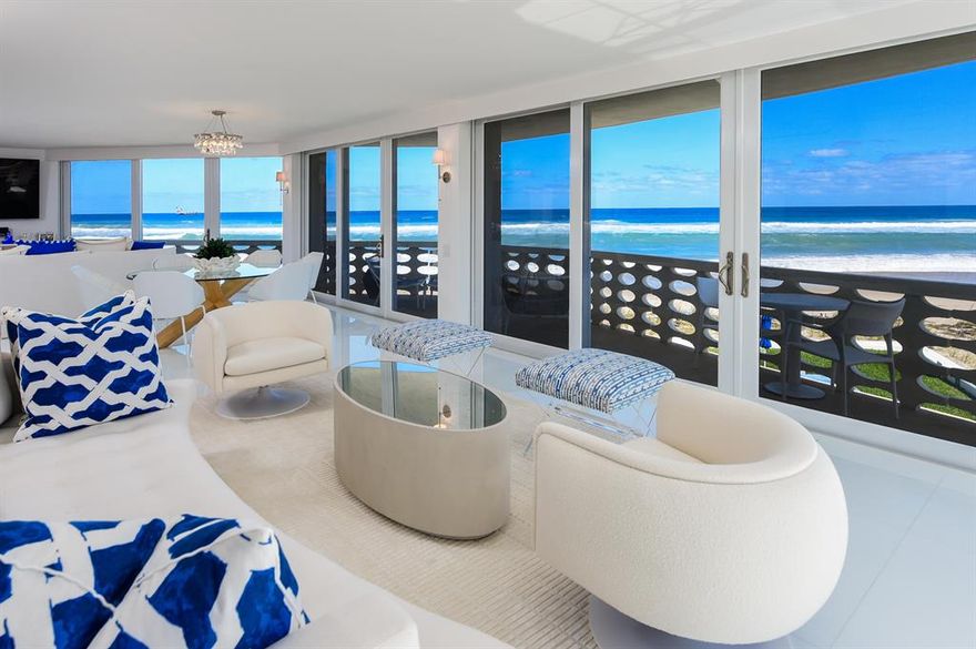 The Ultimate Oceanfront Offering!! Exceptionally designed open floor plan, thoughtfully detailed, and furnished with exquisite custom finishes throughout. Spacious 2 bedroom, 2.5 bath (with bonus office) situated on a coveted south/east corner with panoramic ocean views and miles of sandy beach. Premier in town full service building including 24/7 security, valets, concierge, fitness center, spa, pool attendants, card room, and 2 car garage parking. Steps to great dining, shopping, and The Breakers Resort. A MUST SEE!