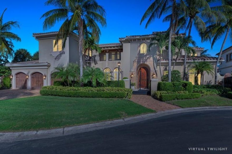 Situated on a cul-de-sac in Prestige super secured gated community ''The Sanctuary''. Gated Entry with armed security patrols throughout including waterways and Marina. This 8,205 of Living Sq ft. Casual elegance exude throughout this unparalleled waterfront Estates. . VIP Suite on the  1st floor, can be used as a master. 6 Bedrooms + Theater +Office And a Workout Room.   European resort style pool spa patio overlooking the private and Serene Sanctuary.