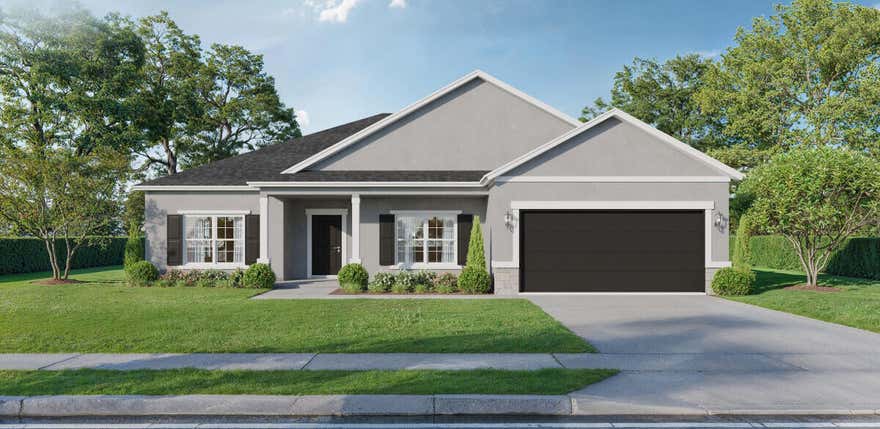 Come create your own touches on this beautiful home while it's being built. Great neighborhood with new homes and city water. Our Arianna model features an open concept with a large 10ft island for entertaining and cooking. Solid wood cabinets with soft close, quartz countertops and stainless steel appliances, ample recessed lighting throughout, wood look porcelain tile throughout, tiled showers, large lanai and sitting front porch, stone veneer and Hardie gables give this home a high end feel, 9'4" ceiling height with tray ceilings make the rooms feel even bigger than are, Impact windows and doors.  Give us a call for more information on how to create your home the way you want it the first time. All permits have been completed and ready to build. Estimated completion - September