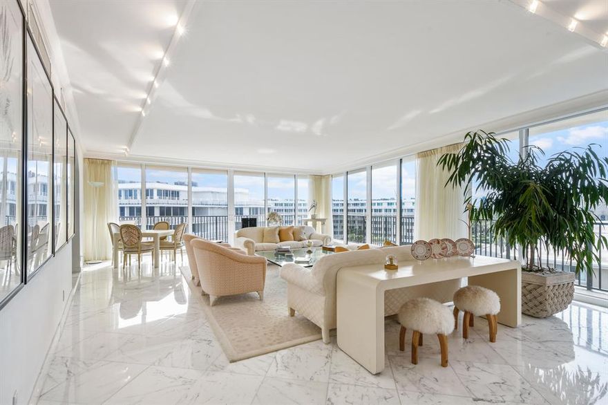 Beautiful Penthouse Apartment in one of Palm Beach's most exclusive Oceanfront Buildings. Private Elevator opens to an expansive entertaining and dining area with wrap around balconies and partial ocean views. 3 Bedrooms, 3 1/2 Baths. Includes a Deeded Beach Cabana accessed via a Private Tunnel and Pool Area. Only 15 Apartments in Building. Unique opportunity to put your finishing touches on this one of a kind rarely available apartment.