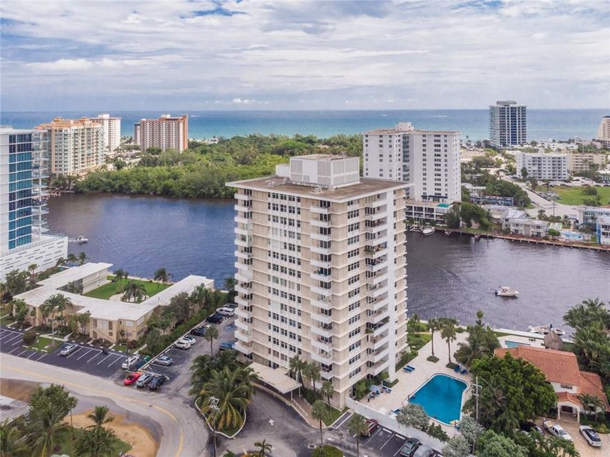 Rarely available! Million-dollar panoramic direct Intracoastal and Ocean views! This bright corner unit with a large balcony offers a perfect space for indoor-outdoor living. One of the most desirable floorplans in the boutique Sunrise Tower condominium offers well-appointed living space, plenty of closets, and storage space. Beautiful floors throughout! Stunning, resort-style landscaping with a lovely pool area for quiet relaxation. One of the best locations in Fort Lauderdale! Just a short stroll to the beach, Birch State Park, Galleria Mall, and shopping. Well secured building with concierge doorman, on-site manager, and maintenance personnel. Condo fees include fiber optic fast speed Internet and HD cable with 300+ channels. Hurry up! It won't last!