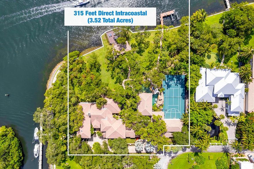 ''Oakwater Sanctuary'': Direct Intracoastal Estate on 3.52 Acres in Palm Beach GardensOnce-in-a-generation opportunity to own one of Palm Beach County's largest direct Intracoastal estates. Situated on a double lot totaling approximately 3.52 acres, this gated offers 315 feet of direct Intracoastal frontage along a no-wake zone. Fee simple ownership. No HOA. Move-in Ready.Extensively renovated in 2024-2025, this move-in ready estate includes total 7BR / 7BA in primary residence plus guest house, with total structures featuring 18,414 total square feet (15,000+ under air). Features include:10,000+ sq. ft. main residenceDetached guest house and summer kitchen