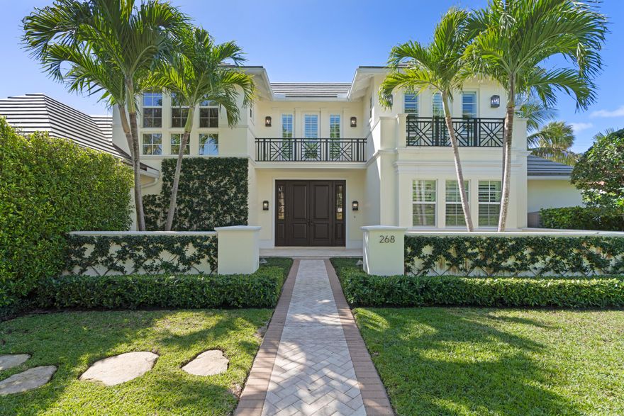 Welcome to 268 Jamaica Lane, a completely turn-key residence offered designer-furnished on the highly desirable North End of Palm Beach. Featuring full interior design by Restoration Hardware and Hive, this exquisite residence boasts 4 beds, an office, an upstairs bonus room, and 5.5 baths spread out over 5,358 total square feet of living space.  The home has a gorgeous covered outdoor loggia by the pool that is perfect for entertaining and al fresco dining. Inside the home, you'll find a beautiful downstairs master suite with his and her closets and baths which opens graciously to the heated pool and also connects to a full home office.  The downstairs boasts a formal living room, dining room, chef's kitchen, and inviting family room off the kitchen.