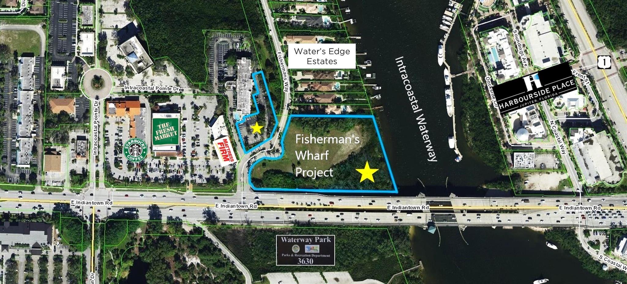 SVN Waterfront & SVN Safe Haven present Fisherman's Wharf Development Site, the LAST commercial waterfront parcel along the intracoastal waterway in Jupiter, Florida. Situated on 4.61+/- acres, this versatile property is currently approved for a two-story 10,630+/- SF Restaurant with 4,400+/- SF of outdoor dining and a 1,175+/- SF Tiki Bar a three-story 17,198+/- SF Office Building, and a private dock with two moorings. Former approvals for the property include a 8,661+/-SF Restaurant (1999) and 35 Multi-Family Condominiums with 5,600+/- SF of commercial use and marina (2007). This property is ideal for land and retail investors looking for a strategic investment opportunity. With its prime location, this property offers an exceptional chance for value creation and future growth.
