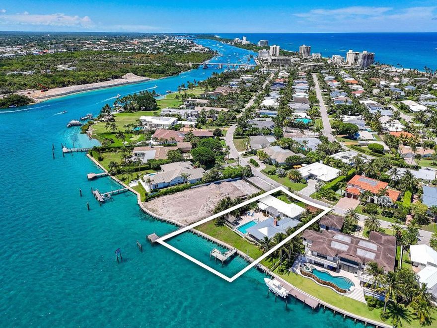Situated on the southern tip of Jupiter Island in the exclusive community of Jupiter Inlet Colony. This prime 0.44-acre property features 122 feet of direct Intracoastal frontage with sweeping views of Turtle Cove and the iconic Jupiter Lighthouse. The existing 4-bedroom, 4-bath residence, originally built in 1955, features a renovated wing highlighted by a waterfront primary suite, vaulted ceilings, and a charming wraparound porch, inviting endless moments of indoor-outdoor living. Beyond the main home lies a private dock complete with dual jet ski lifts, catering to boating, snorkeling, or simply soaking in water access at your doorstep. Outdoors, the lush and expansive backyard hosts a dazzling saltwater infinity-edge pool, a thatched tiki hut and dedicated waterfront dining area, creating a perfect setting for both relaxation and entertaining against the backdrop of some of the most vivid Intracoastal views on the Eastern Seaboard.