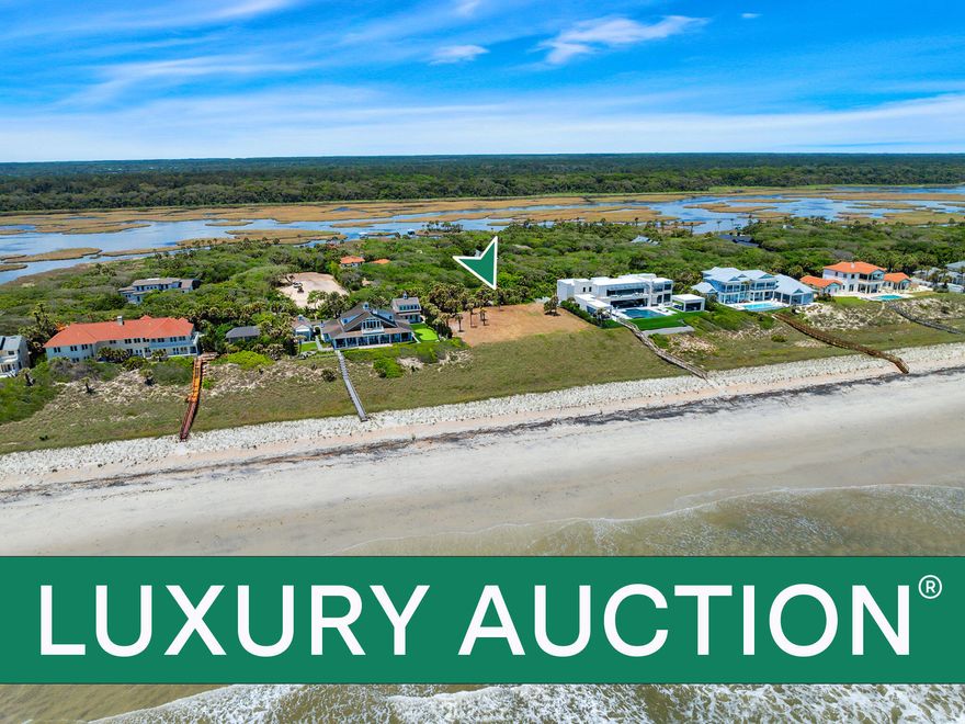 This 1.48-acre oceanfront estate lot will be offered at Luxury AUCTION on June 19, 2026! Selling At or Above a Reserve of $5.4 million. Current list price for REFERENCE ONLY. Inquire for details... Boasting a vaunted address on Ponte Vedra Boulevard, this oceanfront parcel is ready for development! The parcel features 150 ft of ocean frontage and approx. 496 ft of depth, and enjoys a lofted elevation of 17-27 ft above sea level. Natural dunes provide an added layer of protection from inclement weather. The east-west orientation provides sweeping sunrise and sunset vistas. Just minutes from the PGA's TPC Sawgrass course and the coveted Ponte Vedra Inn & Club, and within 30 mins of downtown Jacksonville.