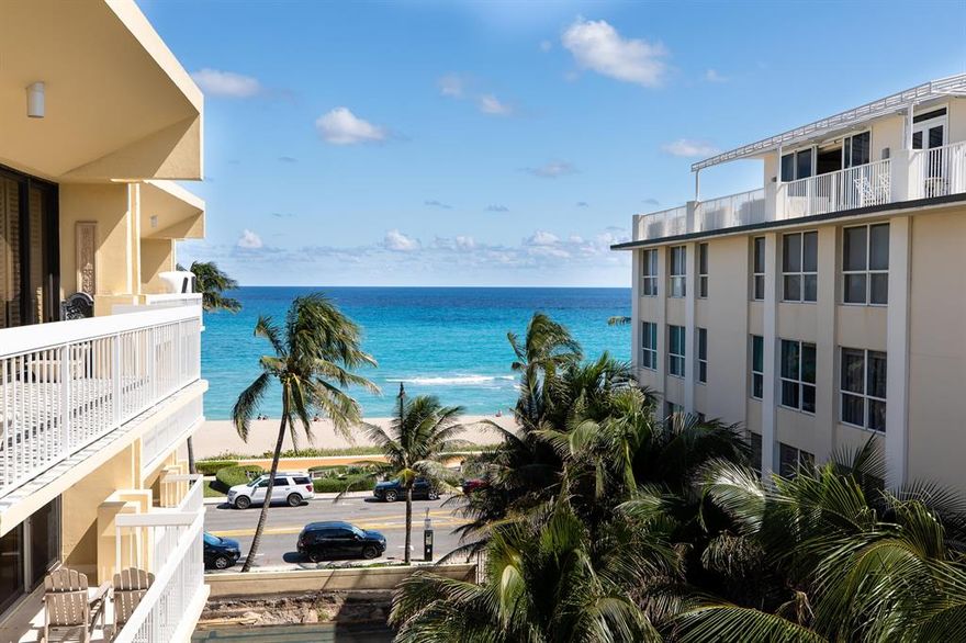 Palm Beach, In-Town oceanfront building, 3 BR/3.5 BA 2454 SF, Top floor with expansive city views.  This unit has been fully remodeled. Notice the high ceilings, open floor plan, gorgeous eat-in kitchen, top-of-the-line appliances, European cabinetry, and quality fixtures throughout. 3 spacious bedrooms, each with a full ensuite bathroom and access to a private balcony through new floor to ceiling impact  glass sliders.   Amenities include: 24 hr. doorman, heated pool, fitness room, social room, 2  garage spaces, separate storage unit, and a newly installed generator.  This amazing offering is steps away from the finest Worth Avenue shopping, dining  and pristine beaches