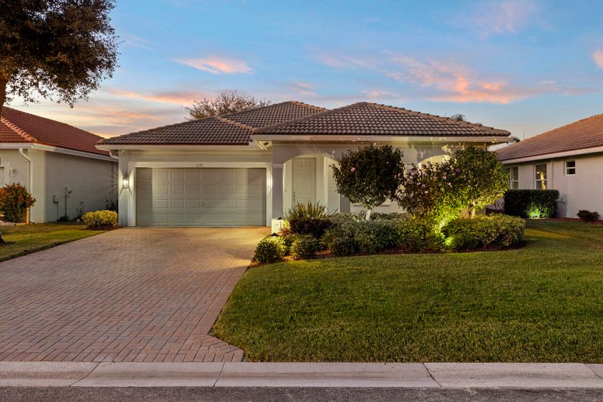 Beautiful 3-bedroom, 2-bath home with a 2-car garage in sought-after Martin Crossings, perfectly situated on a quiet dead-end street with serene lakefront views. This home features tile throughout the living areas, impact windows, A/C 2021 and two fully remodeled bathrooms. The oversized primary suite boasts a spa-like bath with a steam shower and Medical Grade Sauna. Enjoy outdoor living on the oversized paver deck and covered patio—ideal for relaxing or entertaining. A rare lakefront opportunity in a peaceful setting.