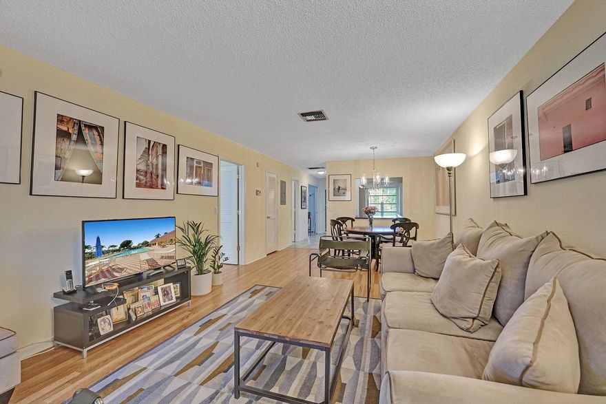 PINES OF DELRAY. Outstanding 2-bedroom ''B'' Villa with 1059 sqft under air plus a 152 sqft screened patio. Patio features 48''x7'' waterproof laminate plank flooring , 7 sets of 49'' tall slider windows and air-conditioned for year round usage with an  LG 10,000 BTU ac wall unit. NEWLY renovated  kitchen with extended custom-made WOOD soft- close white cabinetry, ubatuba granite countertop, 12'' x 4.6'' tile backsplash, DAKOTA 30x16x10 18 gauge zero radius sink, Moen Georgene faucet, 2021 refrigerator, 2021 range, 2021 microwave, 2021 dishwasher, 2021 microwave, 2021 Moen disposal and a 2020 washing machine & dryer. Other features include an updated master bath with full size walk-in shower;  a 2019 Rheem 2-ton/14 seer ac system, a PRQ digital thermostat; and a 2017 Rheem hot water heater Welcome to the Pines of Delray!

The Pines of Delray Association is a vibrant 55+ condominium community of 684 units spread out in 114 buildings. Built by Melrose Development Company in 13 phases from  1974 - 1979, it sits on 74 acres within the city limits of Delray Beach, Florida. At the peak of the winter season it is estimated that there are around 1,000 residents. The Pines of 
Delray is only a 2.5 mile drive on Linton Blvd to the Atlantic Ocean & beach parking. And on your drive to the beach you'll pass stores such as Home Depot, Target, Starbucks, Whole Foods Market, Fresh Market, Publix, Trader Joes, Outback Steak House, a UPS store and numerous independent and franchised vendors. The Pines of Delray is also only a 3.5 mile drive to the ever popular "downtown" Delray Beach -with its 80+ restaurants , taverns and coffee shops. Keep in mind that Boca Raton and Boynton Beach don't have what you might picture as a "downtown."  You won't hear anyone saying  "i'm going to downtown Boca Raton(or downtown Boynton Beach) tonight".

People at the Pines of Delray are very friendly, there are lots of things to do, and the grounds look great. There are also a multitude of clubs, organization and card groups 
you can join. As a unit owner you are entitled to full usage of two clubhouses, two heated pools, 2 exercise rooms, putting green, billiard tables and bocce ball & pickleball courts. And for your peace of mind there is a professional security patrol from 6PM - 8PM every day. And if you like to walk at night, the city-maintained roads have 48 street lights.

Included in your monthly condo fee of $425 are fully funded reserves, building insurance, on-site professional management, water & sewer, fiber optic cable, high definition cable service with HBO, in-unit WIFI, exterior painting, roof repair-maintenance-replacement. Sorry, but positively no pets are allowed except for up to 2 indoor cats, quiet caged birds and aquarium fish. There is 
also no smoking/vaping allowed on the catwalks, front door stops, stairwells or within 50 feet of a building. Lastly, the condominium documents prohibit corporate ownership (including no LLCs).

 And UNLIKE some nearby condominiums:

*There are no special assessments in effect or pending.
*There is no pending litigation.
*There is no new owner capital contribution fee (which is illegal for Florida condo associations to charge anyway, but some still do!)
*There is no recreational lease or land lease. The 
association owns both clubhouses, all recreation areas and the ground beneath. You are not charged a monthly rec fee.
*Water is included in your monthly condo  fee--you do not receive a monthly water bill.
*Fiber optic cable, HBO, high definition service and in-unit WIFI is included in your monthly condo fee and you do not receive a monthly cable & internet bill.(unless you upgrade)
*The association does not borrow money from any banks for operating expenses. So you'll not see any pay back of interest on bank loans as an expense in the annual budget.
*There are no restricted times or days as to when your guests can use the clubhouses, pools and activity courts--NOT even during any holiday periods! *There are fully funded reserves in the budget for items such as replacement of roofs, exterior painting of buildings and  paving of the parking areas. *The city of Delray Beach maintains all the streets in the community- thereby saving the condo association a major expense.*And  you are not charged a supplemental fee for security services---as is the case in some other condos.

 
As a buyer, you should be given the following condominium documents: 

1. Amended and restated Declaration of Condominium (2015)
2. Amended and restated Articles of Incorporation (2015)
3. Amended and restated By-Laws (2015)
[Note: there have been no amendments to the above 3]
4. Most recent "Rules & Regulations" Booklet (2015 edition)
5. Approved condominium budget (for 2022)
6. Most recently published year-end financial statement 
7. Most recently published  year-end audit  
8. Frequently asked questions and answers sheet (2022)
9. Most recent corporate annual report 
10. Florida DPR's Condominium Governance Booklet (2021 version)


IMPORTANT: None of the above information is guaranteed as 100% accurate. It is subject to inadvertent error, omission, miscalculation or misinterpretation. Also, condo rules, regulations and services included are subject to change by condominium association vote, the Board of Directors decision or Florida Statute.