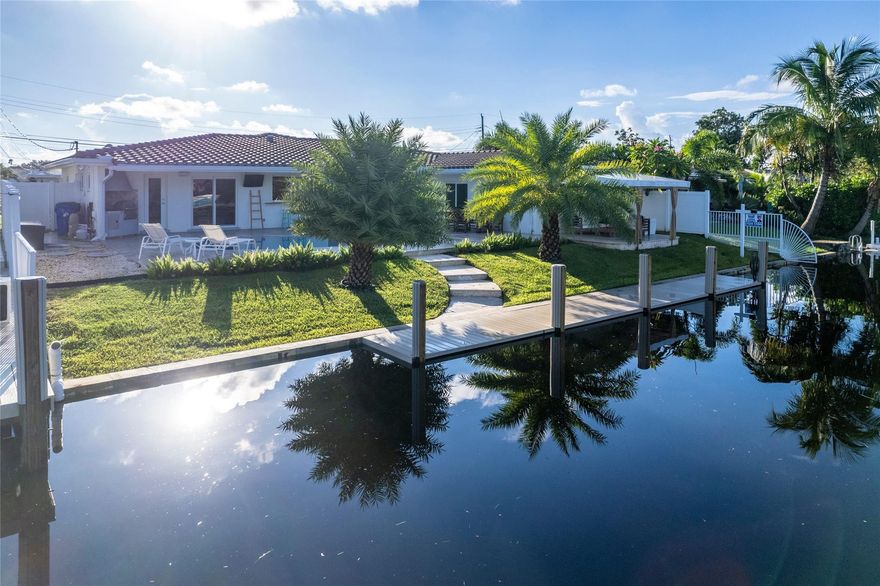 ABSOLUTELY BEAUTIFUL WATERFRONT POOL HOME, THIS 3 BEDROOM, 3 BATH, POOL AND 2 CAR GARAGE IS TOTALLY UPDATED, LOCATED IN DESIRABLE IMPERIAL POINT NEIGHBORHOOD ON A CUL DE SAC. VERY OPEN, IDEAL FOR ENTERTAINING, LARGE MASTER SUITE, W/2 WALK IN CLOSETS, ALL BATHROOMS TOTALLY REMODELED, LARGE PATIO WITH COVERED AREA, BUILT IN BBQ, NEW DOCK, HURRICANE IMPACT WINDOWS AND DOORS, LARGE EAT IN KITCHEN, BRAND NEW COUNTER DEPTH REFRIGERATOR, STOVE and refrigerator GRANITE COUNTER TOPS, TILE FLOORING, PLANTATION SHUTTERS IN LR, CABANA BATH, INTERIOR LAUNDRY ROOM, NEW SEWER PIPES, TROPICAL LANDSCAPING. CLOSE TO PINE CREST, SHOPPING, BEACHES, NIGHTLIFE, NEIGHBORHOOD PARK AND SIDEWALKS!! AVAILABLE IMMEDIATELY!!****MINUTES TO PINE CREST PRIVATE SCHOOL****