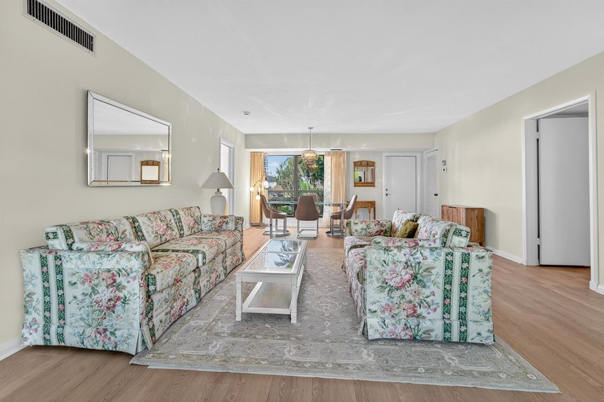 Rarely available first-floor condo in Turtle Creek, located in the heart of Tequesta. Offered as a seasonal or annual rental, furnished or unfurnished. This well-maintained unit features luxury vinyl plank flooring throughout (2023) and fresh interior paint. Originally a 3-bedroom layout, this condo has been reconfigured into 2 bedrooms plus a den, offering a versatile floor plan.Recent mechanical upgrades include a Rheem A/C (2025), ProLine 30-gallon water heater (2024), and LG full-size washer and dryer (2024). The property is equipped with impact windows and doors (2024-2025), plantation shutters in the kitchen and bedrooms, and motorized blinds in the living room.The tiled patio (2024) features accordion shutters, new exterior patio shutters (2025), and re-screening, creating