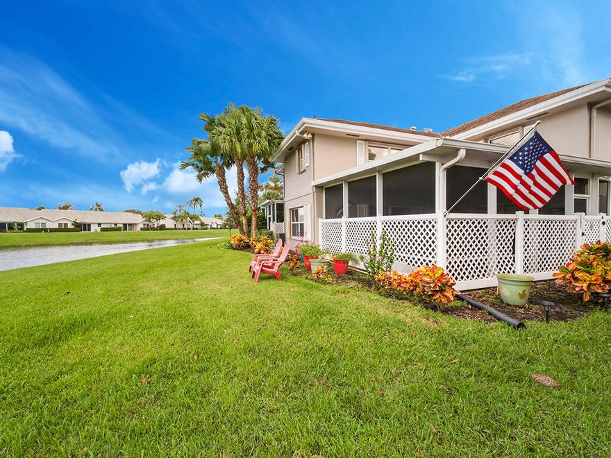 Spectacular Lakefront Townhouse located in the gated community of Sunset Trace. Popular Stamford model with covered and screened courtyard. Stunning lake views from most every room in the unit. Updated kitchen, new light fixtures, 2021 level 4 granite counters, and newer appliances. 2 master bedrooms with ensuite bathrooms that have been renovated with quality finishes. A/C, water heater, dishwasher, washer and dryer replaced in 2020. Full accordion shutter hurricane protection. Low HOA fee includes insurance for the exterior, roof maintenance, cable, manned gate, 2 community pools, tennis and basketball, trash, lawn care, and management services. This community is centrally located close to shopping, dining, downtown Stuart, beautiful beaches, highways for easy commuting and is within all A rated school boundaries. Most furnishings are included.