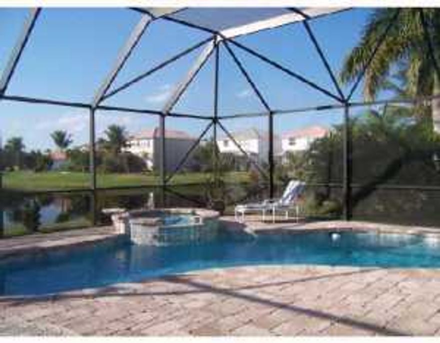 Fabulous Lake Front, Pool & spa home. Covered screened patio! Come enjoy this 4 bedroom, 3 full baths, 2 car garage home. All tiled on first floor and bamboo hard wood floors on second floor. Kitchen will have brand new granite counters & Stainless steel appliances. One bedrm & bath on first floor. Features, living/dining rm and a seperate family room off kitchen.Brand New 5 ton AC unit just installed! Rent includes Pool care, Lawn Care & basic cable. Community offers 24/7 manned guard gate, exercise room, volleyball, tennis & basketball courts. Toddler lot and clubhouse with pool. Great location, close to EVERYTHING!!