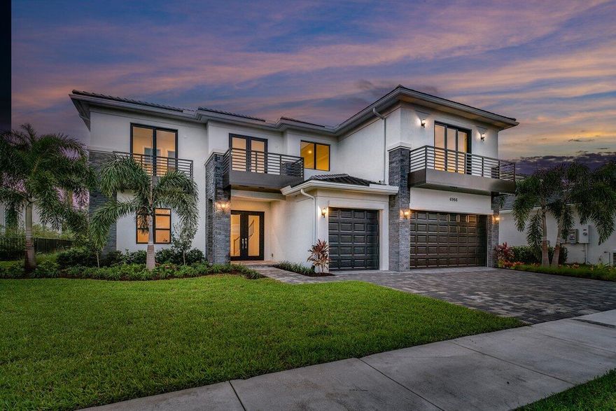 Extraordinary opportunity to purchase a newly completed estate home in Royal Palm Polo! The residence features an open contemporary floor plan with 1st floor Primary Bedroom and 2 Primary Bathrooms, walk In closets 14' ceilings throughout. The custom, gourmet kitchen features Wolf/SubZero appliances, extensive cabinetry and expansive island. An impressive 2 story entry foyer, open dining room and living room, guest bedroom ensuite and office complete this smart home on the 1st floor. 3 bedrooms and loft are featured on second floor, all with balconies. Sparkling new pool, 3 car garage. Opportunity to add your personal signature with lighting. State of the Art Clubhouse and Fitness Center. Resort Style Community Pool and Spa. Six Har-Tru Lighted Tennis Courts, Basket ball, Pickle Ball.