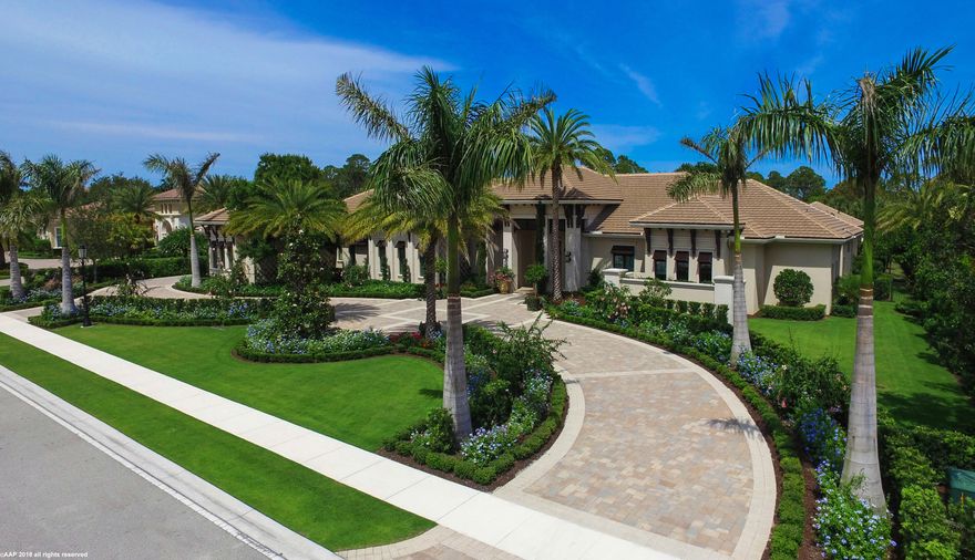 Beautifully appointed Catalina floor plan with a stunning golf course view of hole #14 of Old Palm Golf Club.  This nearly new home was just completed in 2017 and boasts volume ceilings, a detached Pool House (can be used as a 6th Bedroom), expansive master suite with his and her bathrooms, Lutron and LED lighting systems, Limestone fireplace, onyx, stone and marble floors, Quartzite countertops, Venetian plaster, Downsview kitchen, Club room with a home theater, billiards and bar area, automated doors, phantom screens, lightning rod grounding, gas generator, 55' gas heated swimming pool with spa, in-line salt chlorination system, and many other custom features.