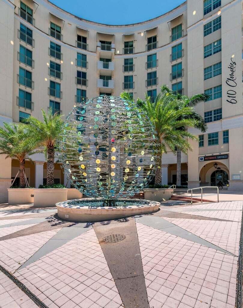 Most popular location Downtown Luxury Condo Building located on Clematis Street across the street from police department next to post office 2 blocks to grocery store. Walk and bike ride everywhere. Publix library a block away ,restaurants and entertainment on Clematis Street , Brightline Train 1 block away .610 Clematis has 24/7 Bldg Security & concierge service, Heated resort pool & Hot tub , Full Gym, Steam Room & Suana, 2 Gas Grills and cook out areas.Property  has 2 bedrooms 2 baths, granite kitchen and baths. Property overlooks Clematis Street no powerline views in this property. Tile throughout & newer carpet in bedrooms.Property has living room furniture & master bdrm is currently furnished with a queen bed with new Costco mattress. Property can possibly be made unfurnished .