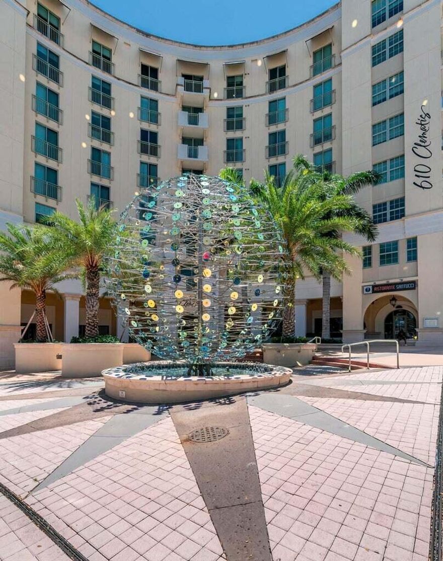 Most popular location Downtown Luxury Condo Building located on Clematis Street across the street from police department next to post office 2 blocks to grocery store. Walk and bike ride everywhere. Publix library a block away ,restaurants and entertainment on Clematis Street , Brightline Train 1 block away .610 Clematis has 24/7 Bldg Security & concierge service, Heated resort pool & Hot tub , Full Gym, Steam Room & Suana, 2 Gas Grills and cook out areas.Property  has 2 bedrooms 2 baths, granite kitchen and baths. Property overlooks Clematis Street no powerline views in this property. Tile throughout & newer carpet in bedrooms.Property has living room furniture & master bdrm is currently furnished with a queen bed with new Costco mattress. Property can possibly be made unfurnished .