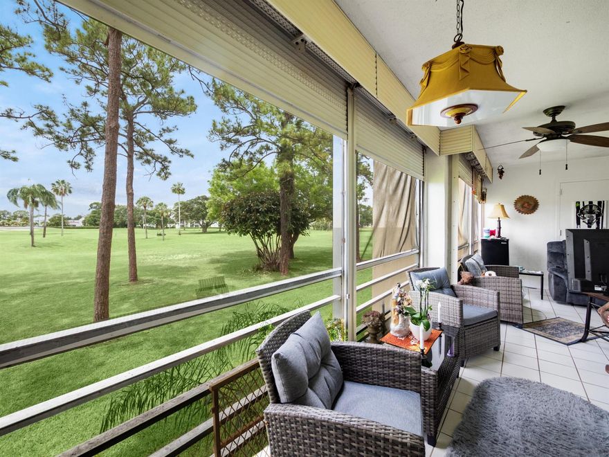 You don't want to miss this amazing unit in a very sought after fun community that offers so much. They have a golf club, No membership, a Restaurant, Mel's, a beautiful pool which has been all redone, buildings have just been painted, awnings all redone. They really do a great job and no assessments at this time. The unit itself has a brand new electrical panel with permits , newer stainless steel appliances, a beautiful Golf view from the expansive patio which also has roll down shutters. There is a washer and dryer in the unit for convenience. All this, amenities, cable, building insurance, and even water included in the HOA. If you had to pay this separately it would be much more. You don't want to miss this one.