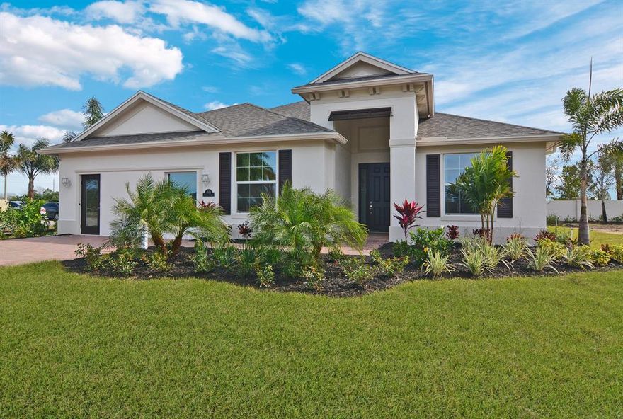 This GHO Home is the Camino model on Beautiful Lake Front Lot, with Impact Glass throughout, Gourmet stainless steel kitchen with Tumbled Marble backsplash, Panel Knee Wall on Island, also, Tile floor laid on the diagonal throughout home home. Impact windows and slider doors included.