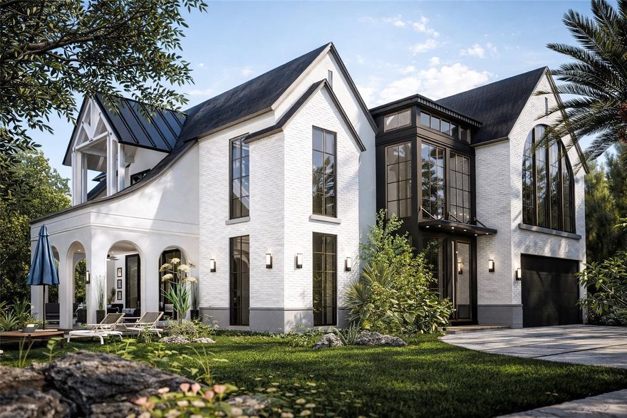 A refined take on modern Hamptons design, this home blends coastal elegance w/a touch of modern farmhouse charm & a fresh transitional composition. The commanding curb appeal is enhanced by clean architectural lines, crisp white tones & layered textures creating a sophisticated yet welcoming aesthetic. Curated finishes balance contemporary simplicity w/classic detailing. The open concept flr plan is hightened by a 2 story foyer & expansive windows filling the home w/natural light. The chef's kitchen boasts high end appliances for those who cook & entertain. A wall of glass doors open onto a covered lanai overlooking the tropical pool. The primary suite features a covered balcony, 2 walk-in closets & luxurious bathrm. 2nd flr loft area & laundry, all bedrms are ensuite. Sq ft from architect