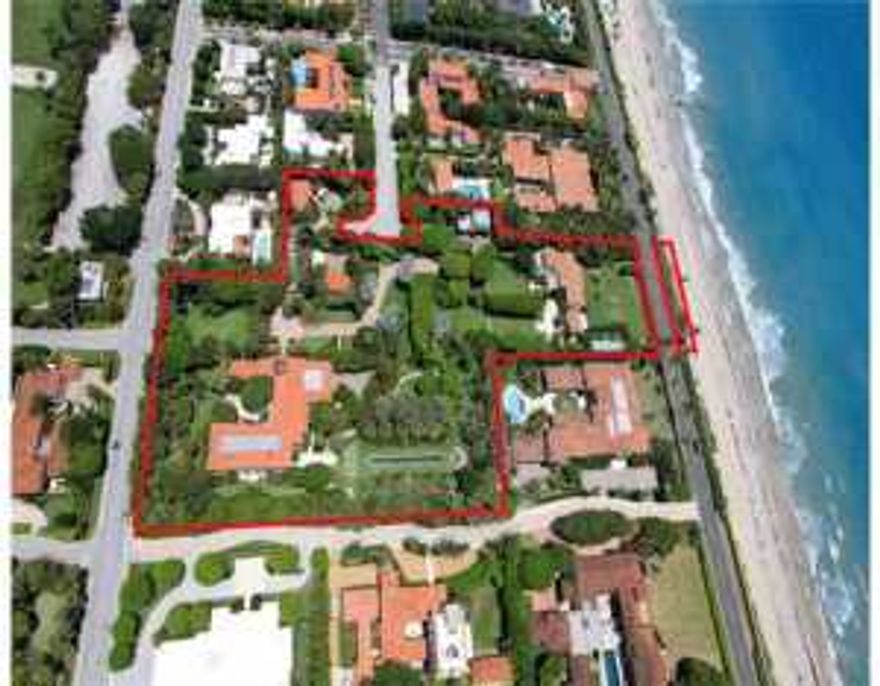 Rare, more than 4-acre oceanfront compound in the heart of Palm Beach's estate section. Two main residences: 5,541SF oceanfront residence by Addison Mizner and 12,712SF Wyeth-designed residence, plus three staff/guest houses.