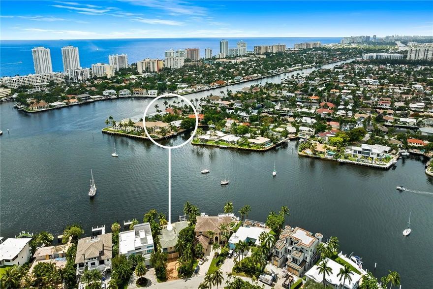 Experience wide waterway views, breathtaking sunrises & a daily parade of boats over Lake Santa Barbara & the Intracoastal Waterway. Ideal for boating with 95 feet of deep water dockage & no fixed bridges to the ocean. This  home is designed for entertaining with sliding doorways that blend indoor & outdoor living spaces consisting of multiple decks, patios & a heated waterside pool. The open floor plan is enhanced by volume ceilings & open concept living areas. The chefs kitchen features a gas cook top, upgraded appliances & tremendous counter space that overlooks the breakfast area, family rm & great rm. 1st floor primary suite boasts waterway views & an oversized custom walk-in closet. Ideal for updating or a tremendous opportunity to build your waterfront dream home. Sq. ft. from IMAPP