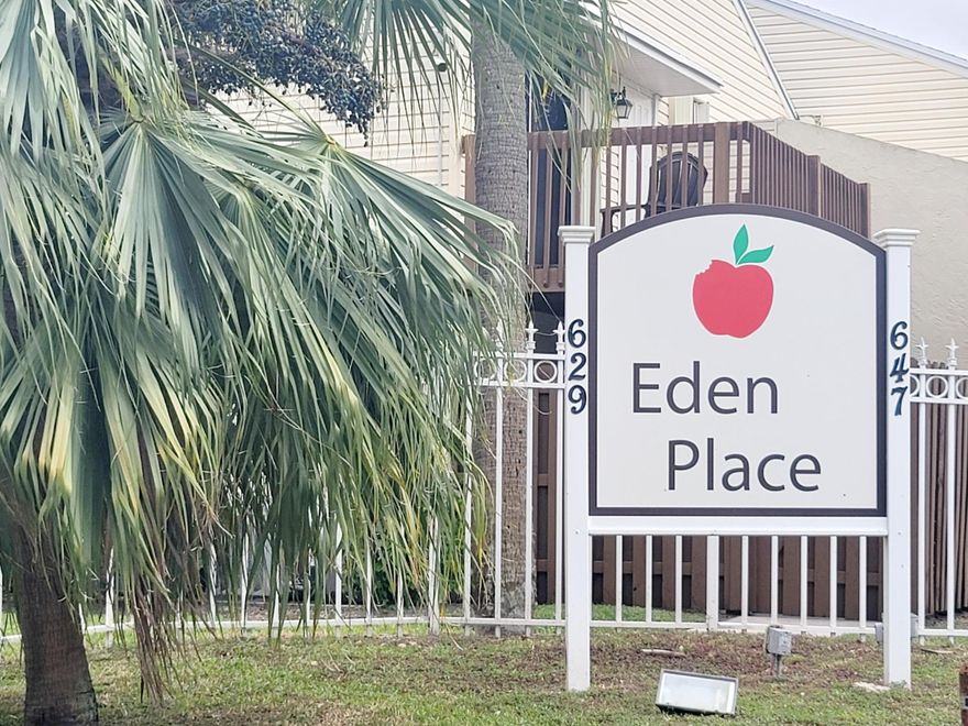 Adam and Eve Lived here ....many years ago.

This is a turnkey property.
• Gated Community of 128 Units.
• Large Swimming Pool w/covered picnic area.
• All Buildings in Eden Place have new roofing as of 2024.
• Close access to 1-95, the Outlet Mall, beaches, etc.
• Free Water
• Security cameras monitor common areas of the community; ie, entrance & exit gates,
parking area, pool area, etc.
• 627 sq. ft. living space.
• HOA Fees: $464/mo.
• All units have a gated privacy fence around them.
• Parking spot is located directly in front of the unit.
• Deck on 2nd floor is 8 ft. x 16 ft. with an additional patio area on the 1st floor. " Completely renovated, including:
o Large format 32-inch porcelain tile floors with cork underlay (for noise
reduction}. Code compliant.
o New stainless-steel appliances
" Refrigerator
" Stove
" Microwave
" Dishwasher (stainless inside and out}
" Washer I Drier (stainless tubs only} o
New Bathroom Toilet
o New Garbage Disposal
o New 2-ton A/C System
o New 30 gal. Hot Water Heater
o New kitchen & bathroom cabinets, countertops, backsplash, sinks, faucets, shower
head, etc.
o Large format porcelain tile on bathroom floor and walls around large Roman Tub.
o All outlets, switches, GFl's replaced.
All New Blinds
o All new light fixtures and ceiling fans.
o New mirrored sliding bedroom closet doors.
o Everything comes with manufacturers warranties and guaranties.
