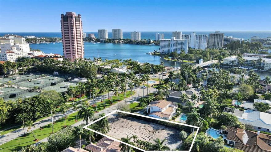 Rarely available, spectacular 16,700+ sft lot in prestigious Royal Palm Yacht and Country Club. Enjoy the iconic backdrop of the Boca Resort from your backyard. Steps to the gorgeous Boca Raton beach and inlet and close to all the best restaurants and shopping downtown Boca has to offer. The lot is 100 feet wide by 167 deep and can accommodate a home of more than 9000 sft under air. Land has been cleared and is ready for construction. Additional information, survey and renderings of possible build upon request.