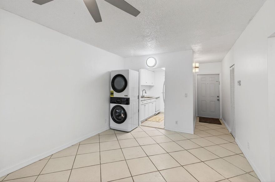 WOW! RENOVATED, COMPLETELY TILED, 2 BEDROOMS 1ST FLOOR CONDO--WITH A NEW FULL SIZE WASHER & DRYER! FRESHLY PAINTED--NEW COUNTERTOPS, 3 LIGHTED CEILING FANS, BLINDS, DRAPES, MICROWAVE, FILTERED WATER FAUCET, MEDICINE CABINET, LANDSCAPING, AND MORE! THE SHOWER TUB IS FRESHLY PAINTED TOO--AND THERE ARE ACCORDION SHUTTERS & AN IMPACT WINDOW! RENT INCLUDES WATER, SEWER, TRASH REMOVAL, AN ASSIGNED STORAGE UNIT, AND AN ASSIGNED PARKING SPACE! IDEAL DOWNTOWN BOCA LOCATION! WALK TO SHOPPING, RESTAURANTS, MIZNER PARK, AND THE BRIGHTLINE STATION! THE BEACH IS ONLY A MILE AWAY! THE LANDLORD IS ''VERY HANDS ON'' WITH NO PLANS ON SELLING. THUS--A MULTI YEAR LEASE IS POSSIBLE. VACANT, CLEAN, AND READY FOR A QUICK MOVE-IN! EXCEPTIONAL VALUE! PLEASE CALL LINDA A TO SEE & SECURE. THANK YOU!