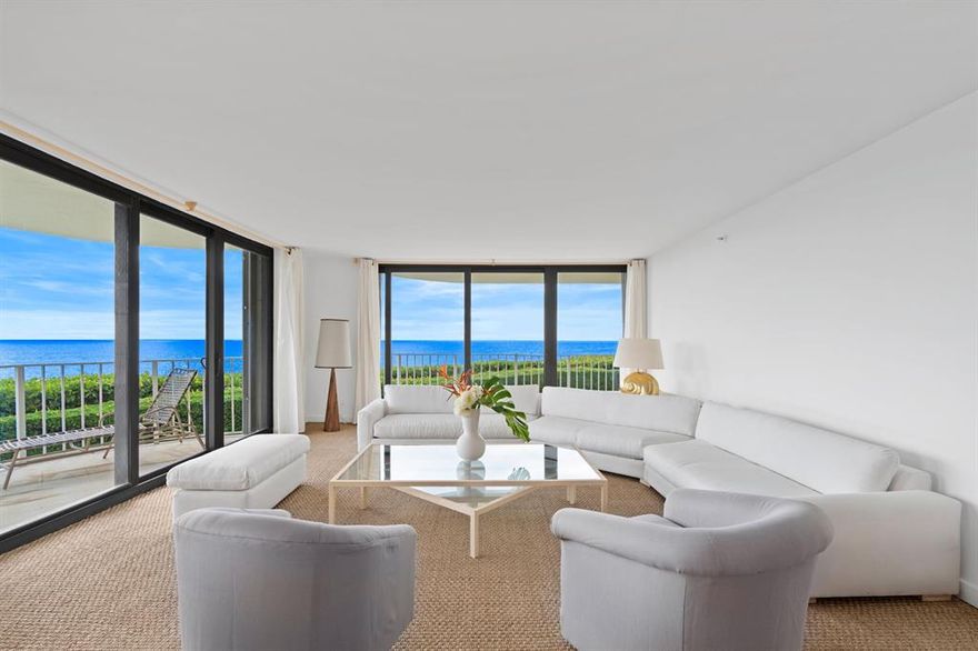 **Lowest PSF for direct oceanfront on PB Island under 4 million****Price Adjustment 1/11/23**Oceanfront unit with private & breathtaking views from every perspective including the master bath! This private residence feels more like a private, oceanfront home than a condo and it has been meticulously re-imagined using only the finest materials that were inspired by the surrounding environment. Copious wall space affords the perfect backdrop for your coveted art collection. An expansive terrace wraps the length of the apartment & provides for true indoor / outdoor living from every room. The open kitchen features a large island, high-end appliances, and plenty of storage space.Wake up to the sunrise over the Ocean in your master suite, a Zen-like experience not easily duplicated!