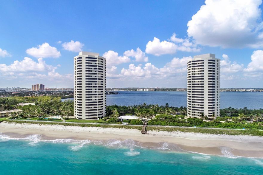 The best was saved for last.  Just listed, unequalled D view with a southeast corner that views the ocean and the intercoastal.  This condo has marble floors,. a newer kitchen, Enjoy ocean and intracoastal views from every room.  Large bedrooms have a master br with king bed and a guest room with two full sized beds.  Both have walk in closets.  The only 2 br  rental with ocean front views available for rent.  14 acres of oceanfront with a boardwalk along the ocean on top of the seawall.  Tennis, pickleball, 2 pools, jacuzzis, and dog park.
