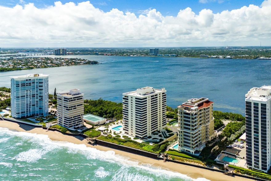 DIRECT OCEANFRONT | LUXURY CONDO LIVING ON SINGER ISLANDEXPERIENCE OCEAN AND INTRACOASTAL VIEWS from this fully remodeled corner unit, 2 bed / 2 bath residence with over 1,600 sqft!  Enjoy effortless condo living in a spacious, open-concept design where two massive bedrooms surround an inviting main living area drenched in natural light and sweeping water views from every room.Located in The Reaches--one of Singer Island's most breathtaking, secure, and financially solid oceanfront communities--this 3rd-floor corner residence blends modern upgrades with peace of mind. Custom cabinetry, built-in entertainment center, designer closet systems, and enhanced laundry storage offer both elegance and function. Driftwood style porcelain tile flooring seamlessly span throughout the residence.