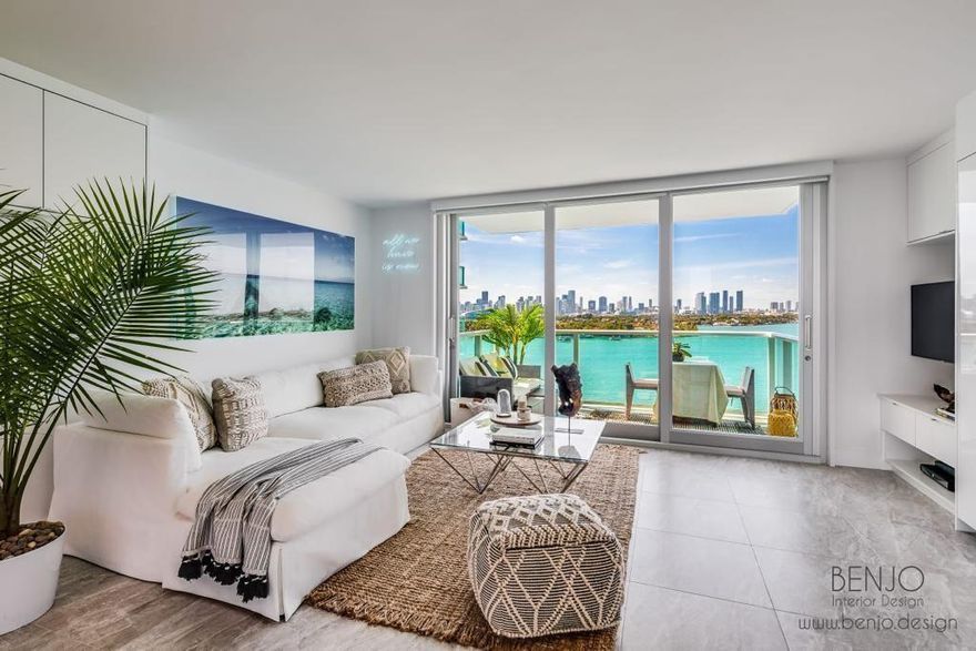 This stunning waterfront turnkey unit located in the heart of South Beach is fully renovated, furnished and ready for immediate occupancy. With direct views of Biscayne Bay, Star Island and the Downtown Skyline, this humble abode offers peace and tranquility by day and a glistening horizon by night. This thoughtful floorplan features a modern open kitchen, updated bathroom, in-unit washer & dryer, large walk-in closet, separate pantry, murphy bed, linen closet and hurricane impact windows. The building boasts a resort style pool and huge gym with free classes for residents. home to Whole Foods and Trader Joes, coffee shops and restaurants, everything is at your fingertips and within walking distance to Lincoln Rd. Valet parking available for an additional monthly fee.