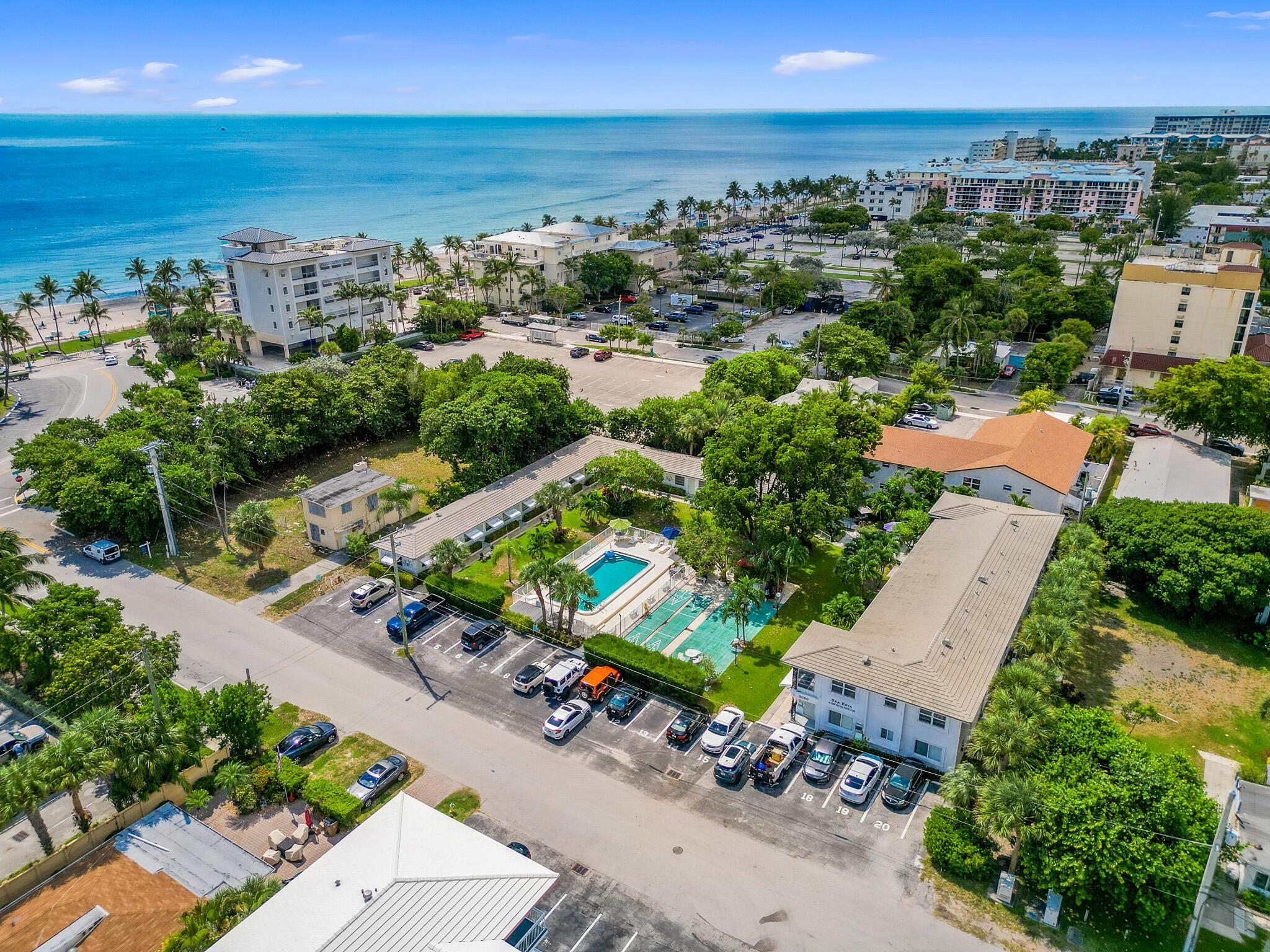 JUST STEPS TO BEACH (100yards)!! Renovated 2BR 2BA 2nd floor, corner unit condo on Deerfield Island with white 42'' shaker wood cabinets, quartz countertop, SS appliances, 2 master suites (1 with a private entrance), pool, picnic area with Weber grill. Sea Esta is a quaint 20 unit condominium with 2 bldgs. Unit is located in the 2 story bldg consisting of only 5 units on 2nd floor and 5 units on the ground floor. Lush Tropical Landscaping, Assigned parking. Condo is only 1 block from the beach, fishing pier, restaurants, and shops. Convenient access to I95/airports/tri rail. Furniture in unit can stay if needed (Queen/king mattresses, 3 dressers, mirror, bar, dining table, bench, lamps, end tables, kitchen items +++