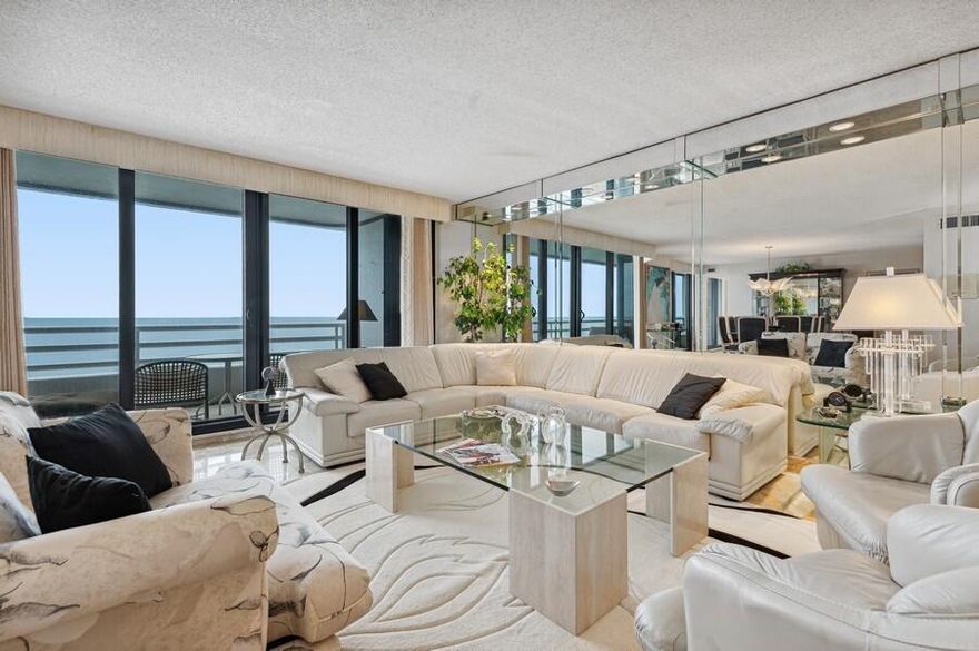 This beautiful 3 bedroom, 3.5 bath residence has panoramic views from the 14th floor.  Enjoy stunning oceanfront sunrises and sparkling city sunsets from east and west balconies.  This condo features light and bright neutral tones throughout, with marble flooring in the common areas and carpet in the bedroom suites.  The Addison On The Ocean, N-1402 is a fabulous opportunity to reside at Boca Raton's most exclusive oceanfront address.